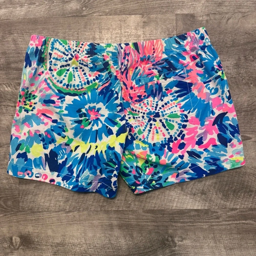 Lilly Pulitzer Dive In Ocean View Boardshorts Tie Dye Elastic Waist Womens Sz. S